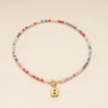 Bunte farbige Perlenkette mit Buchstabe B Anhänger Edelstahl Boho Stil für Damen neu - Buchstabe B / Gold