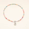Collier de perles colorées lettre C style bohème pendentif en acier inoxydable pour femmes - Lettre C / Acier