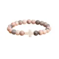 Modischer Naturstein Perlen Armband mit Kreuz Anhänger elegante Damen Schmuck Geschenk - Rosa Zebra + Kreuz
