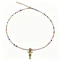 Collana di perline colorate con ciondolo croce dorata stile bohémien moda dettaglio - Lettera T