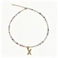 Collana girocollo perline colorate boho con pendente lettera x in acciaio dorato. - Lettera X