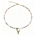 Collana di perline colorate bohémien con ciondolo lettera Y placcato oro, catena regolabile. - Lettera Y