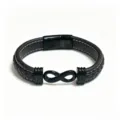 Herren geflochtenes Lederarmband mit Unendlichkeitszeichen und schwarzem Magnetverschluss - Dunkelbraunes Modell mit Flachgewebe und Naht / 19cm