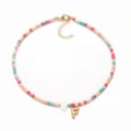Bunte Perlen Damen Halskette mit goldenem Buchstaben F Anhanger bohemian Stil Modeschmuck - Buchstabe F