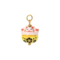 Colgante gato de la suerte cerámica DIY bonito accesorio joyería para collar pendientes - Gato de la suerte con flores negras sobre fondo amarillo
