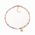 Bunte Perlen Initialen Kette mit weissem Herz und goldem Buchstaben K Anhanger Boho Schmuck - Buchstabe K