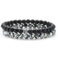 Stylish 6mm black and white beaded bracelet set, natural stone couple fashion jewelry - Style A / 2 Pieces Set (6mm Beads)