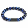 Blaues Tigerauge Perlen Armband mit schwarzem Metallstab fur Damen und Herren Modeschmuck. - Stil B - Blaues Tigerauge mit schwarzem Metallrohr
