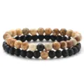 Natural stone and matte black obsidian bead bracelet set of 2 pieces for men 6mm - Style B / 2 Pieces Set (6mm Beads)