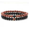 Set of 2 men's beaded bracelets featuring 6mm brown goldstone and black matte stone beads. - Style C / 2 Pieces Set (6mm Beads)
