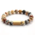 Bracciale di perle in pietra naturale con barra metallica dorata gioielli eleganti unisex - Stile F - Pietra Semipreziosa Multicolore con Tubo Piatto Dorato