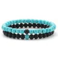 Men's 6mm black agate and turquoise beaded bracelet set of two pieces fashion jewelry style - Style D / 2 Pieces Set (6mm Beads)