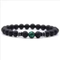 Matte schwarze Vulkanstein und grüne Malachit Perlen Energie Yoga Armband für Damen 8mm - Mattschwarz + Malachit