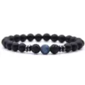 8mm Matte Schwarzer Lavastein Blauer Verwitterter Achat Energie Yoga Perlenarmband - Mattschwarz + Verwittertes Blau