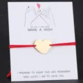 DIY Gold Herz Anhänger Rotes Band Armband mit Wunschkarte Romantisches Paar Schmuck Geschenk - Gold + Rotes Seil