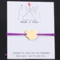 DIY Herz Edelstahl Anhänger geflochtene lila Seil Armband Paar Geschenk Accessoire - Gold mit lila Schnur