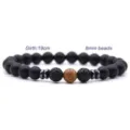 8mm mattschwarzes Vulkanstein Perlenarmband mit zentralem Charm Yoga Schmuck für Damen - Mattschwarz + Wengé-Holz