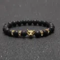Leopardenkopf Lavastein Perlenarmband für Damen und Herren Mode Schmuck Zubehör - Lavastein Gold