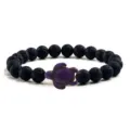 Lavastein Perlenarmband mit lila Schildkröte Anhänger für Damen und Herren Paare. - Lavastein & Lila Schildkröte