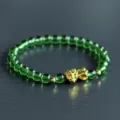 Green crystal bead bracelet for men with gold Pixiu charm lucky retro style beaded jewelry - 6mm Version / Green Crystal