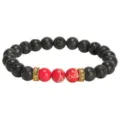 Bracelet de perles en pierre de lave naturelle jaspe rouge mantra bouddhiste yoga - Pierre de lave, jaspe impérial rouge et perles d'espacement dorées