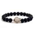 Schwarze Lavastein Perlenarmband mit süßer weißer Schildkröte Anhänger elastisch Schmuck. - Lavastein mit weißer Schildkröte