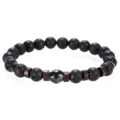 Pulsera para hombre de piedra de lava natural, separadores de madera y cuenta central tallada. - Estilo 1
