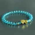 Men blue crystal bead bracelet with gold pixiu charm lucky stretch jewelry for daily wear - 6mm Version / Lake Blue Crystal