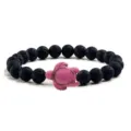 Schwarzes Lavastein Schildkröte Armband Rosa Stein Perlen Elastischer Damenschmuck - Lavastein & Rosenrote Schildkröte