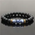 Natural 8mm lava stone yoga bracelet with blue gemstone beads and antique gold spacers - Style B