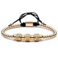 Men's luxury cubic zirconia pave beaded braided adjustable gold bracelet fashion accessory - Gold
