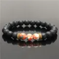 8mm Natural Lava Stone & Imperial Jasper Beaded Yoga Bracelet with Antique Gold Spacers - Style C