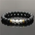 8mm Natural Lava Stone & Emperor Stone Yoga Bracelet with Gold Spacer Beads for Men Women - Style D