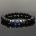 8mm natural volcanic lava rock and blue imperial jasper yoga beaded bracelet with antique gold spacers. - Style F