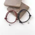 Ensemble de bracelets de couple tressés magnétiques, bracelets d'amitié assortis pour homme et femme - Rouge Vin + Noir