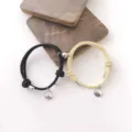 Paar magnetische geflochtene Seil Armband Set mit Metall Charme und Anziehung Kugeln - Beige & Schwarz
