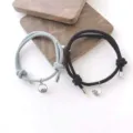 Bracelets tressés magnétiques pour couples avec pendentif vague pour amoureux et amis. - Gris et Noir