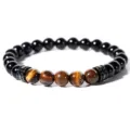 Pulsera de hombre cuentas ojo de tigre obsidiana con dije circón joyería de moda - Estilo Espaciador Negro-Ojo de Tigre Amarillo