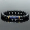 Natural volcanic lava stone and blue lapis lazuli beaded yoga bracelet with gold spacers. - Style J