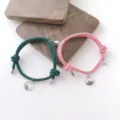 Ensemble de bracelets tressés magnétiques pour couple avec pendentif vague, cadeau de Saint-Valentin. - Rose et vert foncé