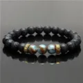 Natural volcanic rock and imperial jasper beaded yoga bracelet with antique gold spacers - Style K