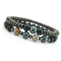 Herren Magnet Edelstein Perlen Armband Set mit 8mm Tigerauge und matten schwarzen Steinen. - Stil D