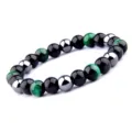 Elegantes Naturstein Perlenarmband mit grünem Tigerauge und Hämatit für Damen und Herren - Buchstabe A
