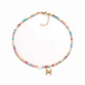 Bunte Perlen Damen Halskette mit Herz Muschel und goldener Buchstabe M Anhänger Schmuck - M