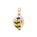 Colgante de flor de cerámica ovalado hecho a mano con fornituras de metal dorado para collar DIY - Óvalo con flores y hojas coloridas