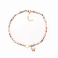Bunte Perlen Kette mit weissem Herz und klobigem Buchstaben W Anhaenger fuer Damen modisch - Buchstabe W