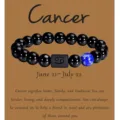 Pulsera de cuentas de ágata negra natural signo del zodiaco Cáncer con piedra azul. - Cáncer