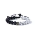Naturstein Perlenarmband für Herren, blau-weiße Steine und tibetischer Silber-Abstandshalter. - Weißer Türkis & Blauer Sandstein