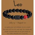 Pulsera del zodiaco Leo, cuentas de ágata negra natural de 10mm con cuenta roja y símbolo Leo. - Leo