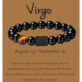 Pulsera del zodiaco Virgo con ágata negra y cuentas de ojo de tigre, joyería de piedra 10mm. - Virgo